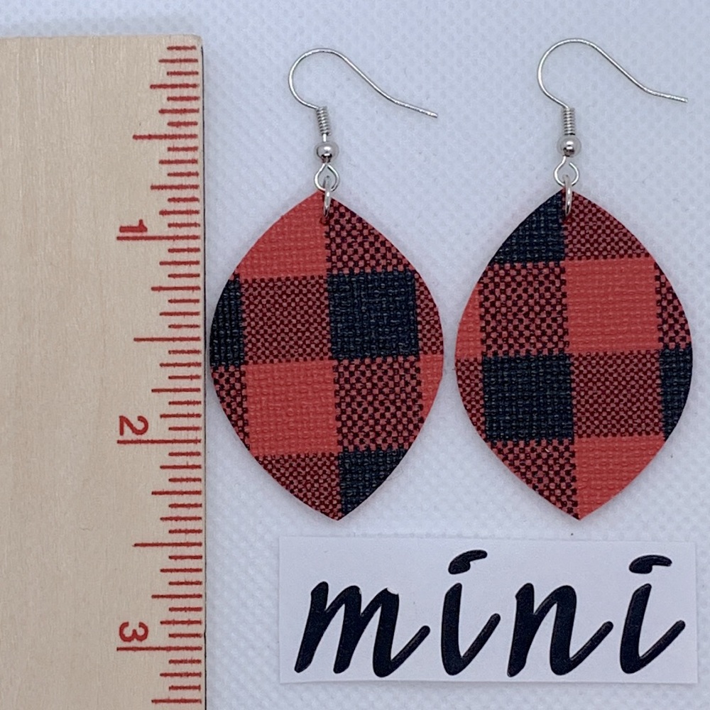 Mini Faux Buffalo Plaid Leather Earrings Fashion Jewelry - Picture 2 of 4